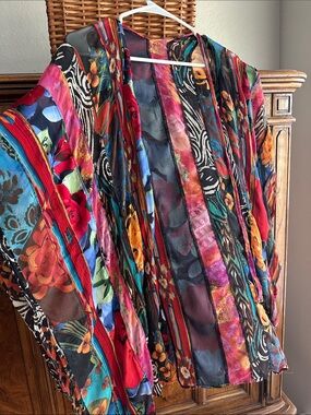 Bright Multi-Color Floral Silk Blend Sheer Kimono